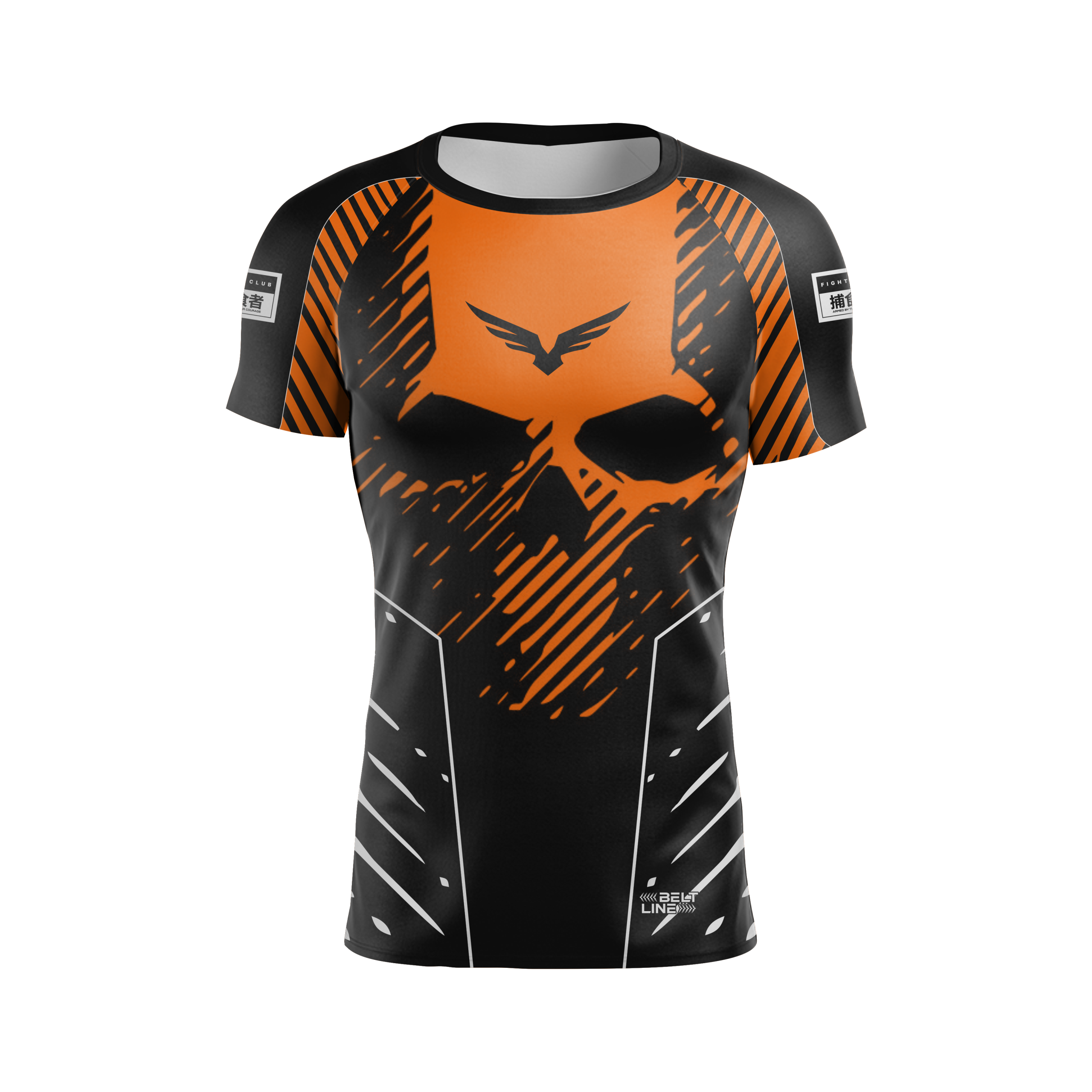 Rashguard Belt Line SKULL 2.0 Laranja/Preto - Manga Curta